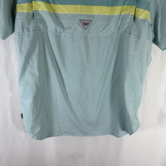 Columbia PFG Shirt Men's Medium Green Striped Button Up Short Sleeve Fishing - Picture 10 of 11